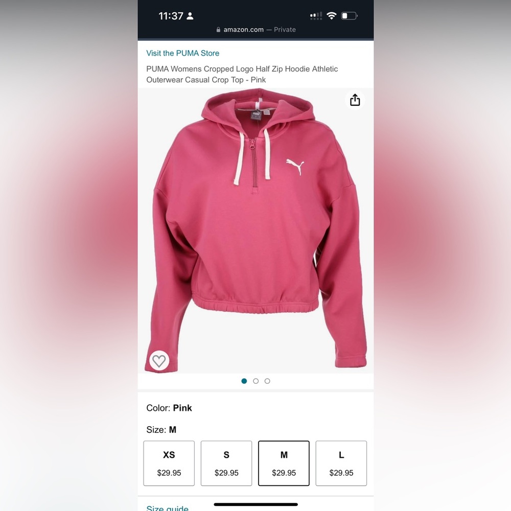 Pink Puma Half Zip Crop Hoodie